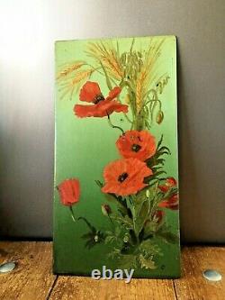 Pair Of Antique Edwardian Tin Panel Still Life Paintings Of Flowers Signed E. D