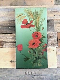 Pair Of Antique Edwardian Tin Panel Still Life Paintings Of Flowers Signed E. D