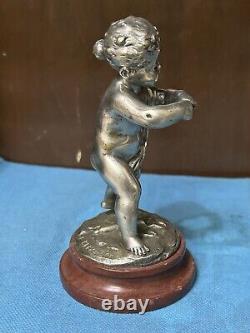 Pair Of Antique French Bronze Silvered Figural Sculpture, Signed Louis Kley