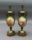 Pair Of Antique French Sevres Style Hand Painted Signed Porcelain Bronze Urns