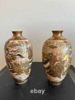 Pair Of Antique Japanese Satsuma Vases Signed By Japanese Artist Meigyokuzan