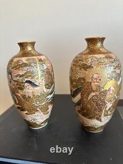 Pair Of Antique Japanese Satsuma Vases Signed By Japanese Artist Meigyokuzan