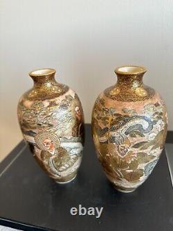 Pair Of Antique Japanese Satsuma Vases Signed By Japanese Artist Meigyokuzan