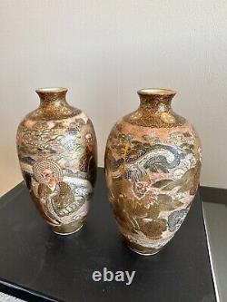 Pair Of Antique Japanese Satsuma Vases Signed By Japanese Artist Meigyokuzan