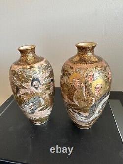 Pair Of Antique Japanese Satsuma Vases Signed By Japanese Artist Meigyokuzan