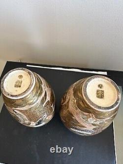 Pair Of Antique Japanese Satsuma Vases Signed By Japanese Artist Meigyokuzan