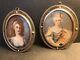 Pair Of Antique Miniature Portrait/jeweled Frame/signed/europe C. 1900/painted