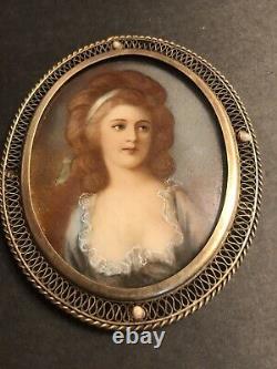 Pair Of Antique Miniature Portrait/Jeweled Frame/Signed/Europe C. 1900/Painted