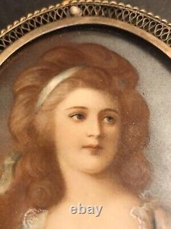 Pair Of Antique Miniature Portrait/Jeweled Frame/Signed/Europe C. 1900/Painted