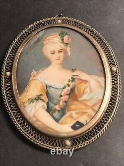 Pair Of Antique Miniature Portrait/Jeweled Frame/Signed/Europe C. 1900/Painted