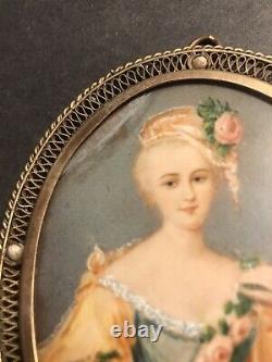 Pair Of Antique Miniature Portrait/Jeweled Frame/Signed/Europe C. 1900/Painted
