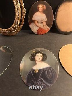 Pair Of Antique Miniature Portrait/Signed/Bronze Gilding Frame/Europe C. 1920/Oil