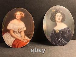 Pair Of Antique Miniature Portrait/Signed/Bronze Gilding Frame/Europe C. 1920/Oil