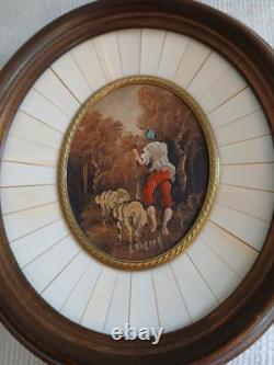 Pair Of Antique Miniture Oil Painting Shepherd & Sheep/Landscape Artist Signed