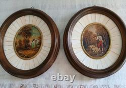 Pair Of Antique Miniture Oil Painting Shepherd & Sheep/Landscape Artist Signed