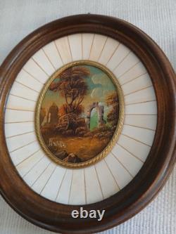 Pair Of Antique Miniture Oil Painting Shepherd & Sheep/Landscape Artist Signed