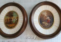 Pair Of Antique Miniture Oil Painting Shepherd & Sheep/Landscape Artist Signed