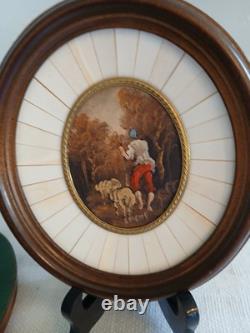 Pair Of Antique Miniture Oil Painting Shepherd & Sheep/Landscape Artist Signed