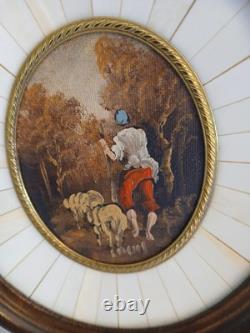 Pair Of Antique Miniture Oil Painting Shepherd & Sheep/Landscape Artist Signed