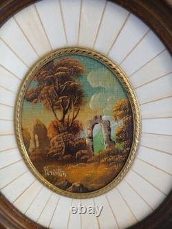 Pair Of Antique Miniture Oil Painting Shepherd & Sheep/Landscape Artist Signed