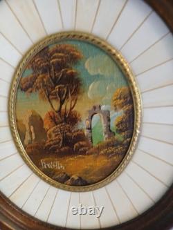 Pair Of Antique Miniture Oil Painting Shepherd & Sheep/Landscape Artist Signed