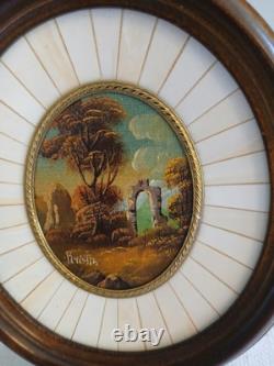Pair Of Antique Miniture Oil Painting Shepherd & Sheep/Landscape Artist Signed