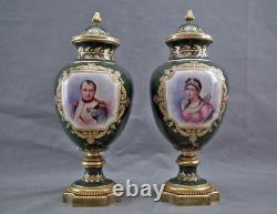 Pair Of Antique Napoleonic Sevres Vases Napoleon And Josephine Signed