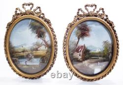 Pair Of Antique Oil On Metal SIGNED Landscapes On Bronze Mounts Art Paintings