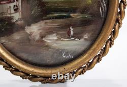 Pair Of Antique Oil On Metal SIGNED Landscapes On Bronze Mounts Art Paintings