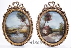 Pair Of Antique Oil On Metal SIGNED Landscapes On Bronze Mounts Art Paintings