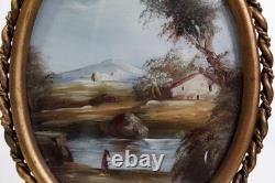 Pair Of Antique Oil On Metal SIGNED Landscapes On Bronze Mounts Art Paintings