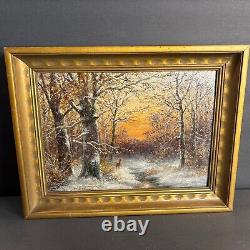 Pair Of Antique Oil Painting/Signed/F. G. Illem/Germany C. 1910/Winter/Summer/Woods