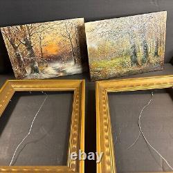 Pair Of Antique Oil Painting/Signed/F. G. Illem/Germany C. 1910/Winter/Summer/Woods