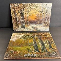 Pair Of Antique Oil Painting/Signed/F. G. Illem/Germany C. 1910/Winter/Summer/Woods