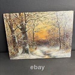 Pair Of Antique Oil Painting/Signed/F. G. Illem/Germany C. 1910/Winter/Summer/Woods