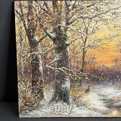 Pair Of Antique Oil Painting/Signed/F. G. Illem/Germany C. 1910/Winter/Summer/Woods