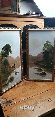 Pair Of Antique Oils Stags Highlands Signed B Davis Paintings