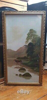 Pair Of Antique Oils Stags Highlands Signed B Davis Paintings