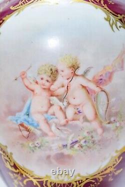 Pair Of Antique ROYAL VIENNA Hand Painted Cherub Signed Large Porcelain Vases