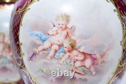 Pair Of Antique ROYAL VIENNA Hand Painted Cherub Signed Large Porcelain Vases