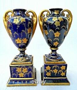 Pair Of Antique Royal Vienna Pedestal Vases Signed Kauffmann Beehive Mark Vvgc