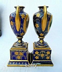 Pair Of Antique Royal Vienna Pedestal Vases Signed Kauffmann Beehive Mark Vvgc