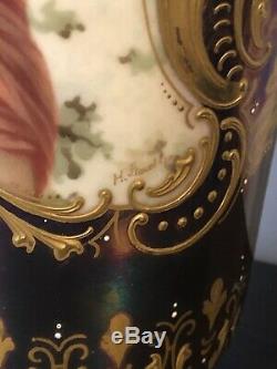 Pair Of Antique Royal Vienna Porcelain Portrait Iridescent Vases Signed 19c