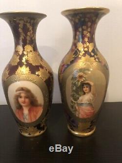 Pair Of Antique Royal Vienna Porcelain Vases Sommer And Sonen Lumen Signed 19c