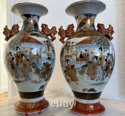 Pair Of Antique Satsuma Japanese Vases Signed