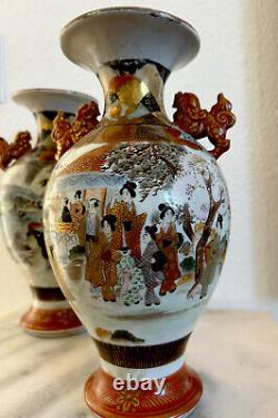 Pair Of Antique Satsuma Japanese Vases Signed