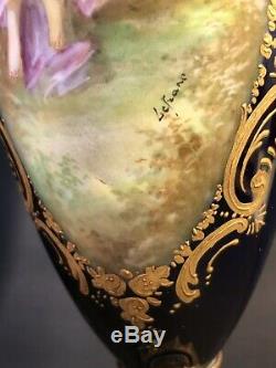 Pair Of Antique Sevres Porcelain Vase/ Signed / Raised Gold/ France C. 1920