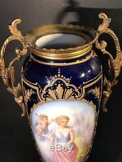 Pair Of Antique Sevres Porcelain Vase/ Signed / Raised Gold/ France C. 1920