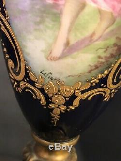 Pair Of Antique Sevres Porcelain Vase/ Signed / Raised Gold/ France C. 1920