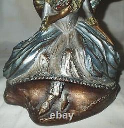 Pair Of Antique Sign Bonnie Mcleary Armor Bronze Clad Lady Dress Art Statue Lamp